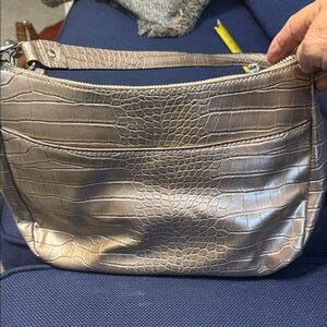 Dana Buchman Metallic Taupe Croc-Embossed Shoulder Bag With Wallet.  Wallet NWT